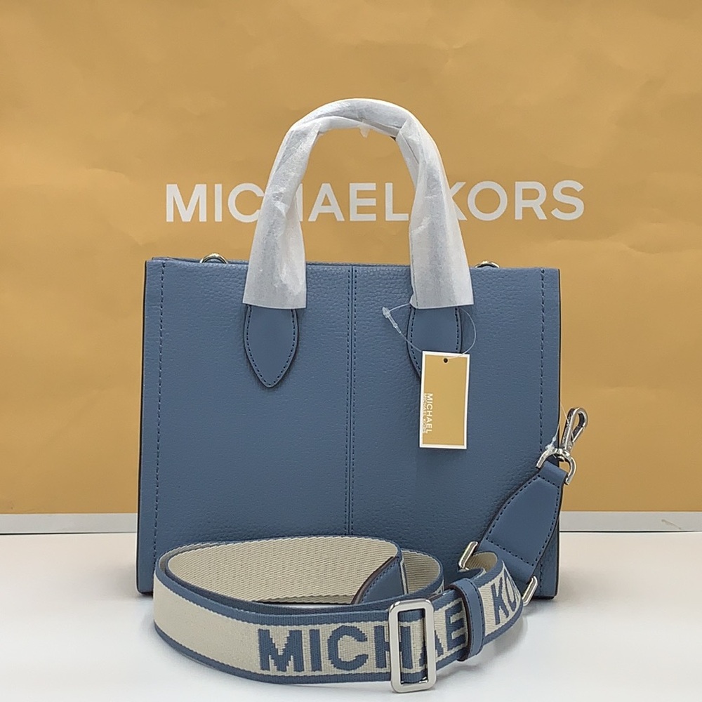 Michael Kors Mirella Small Pebbled Leather Crossbody Top Zip XBODY Bag Denim NWT - Picture 4 of 16